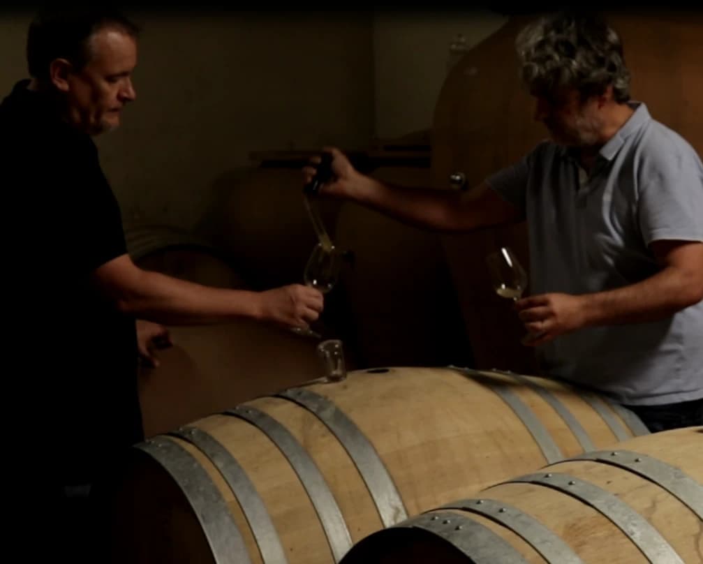 Prova de vinho direto da barrica, na adega do château